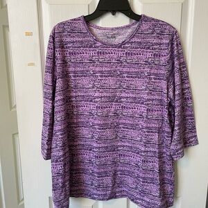 Purple Patterned Women’s Top by Blair xl 3/4 sleeve tee